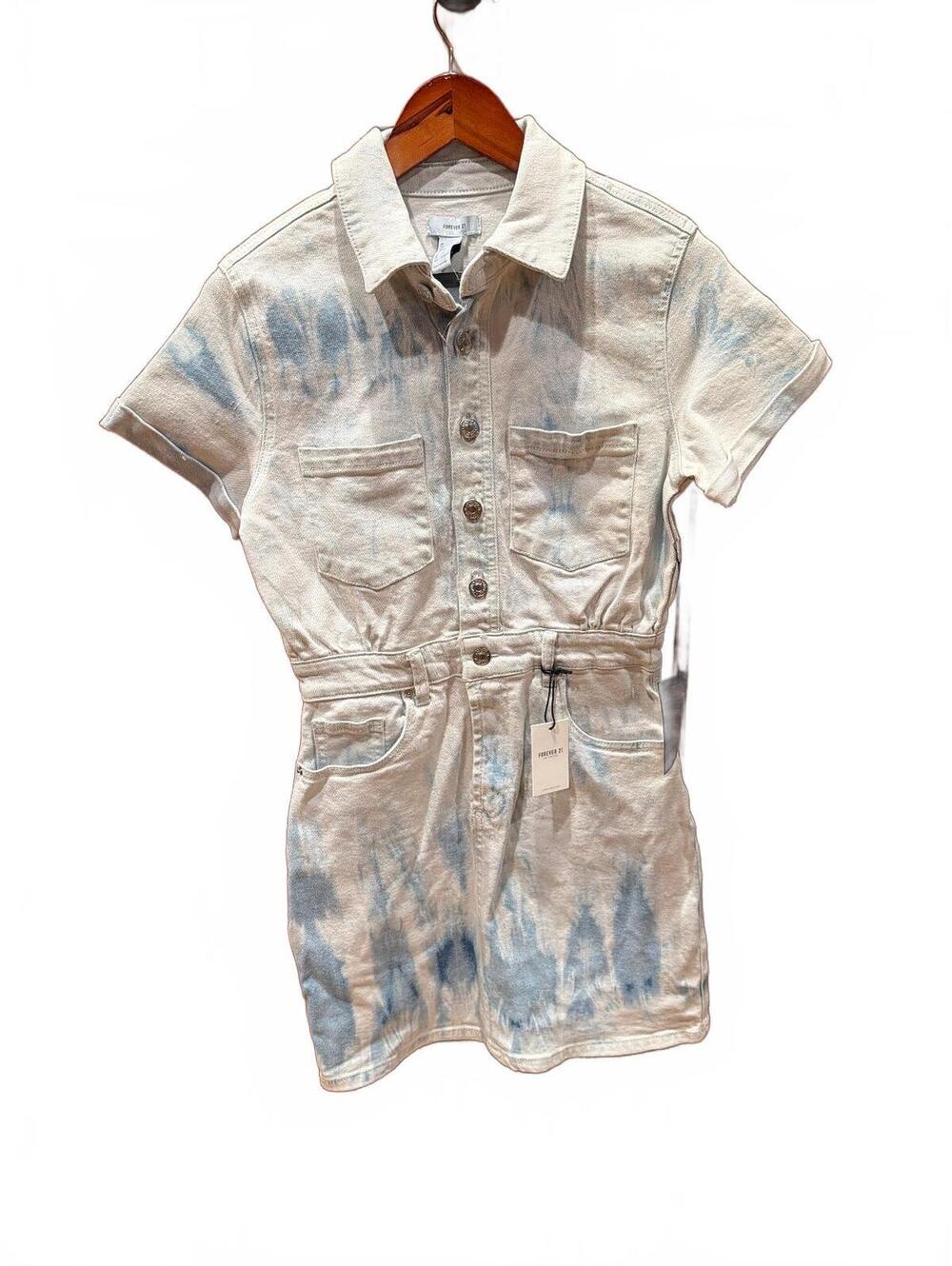 NWT Forever 21 Tie-Dye Denim Mini Dress Small Fall Retro 70s 80s